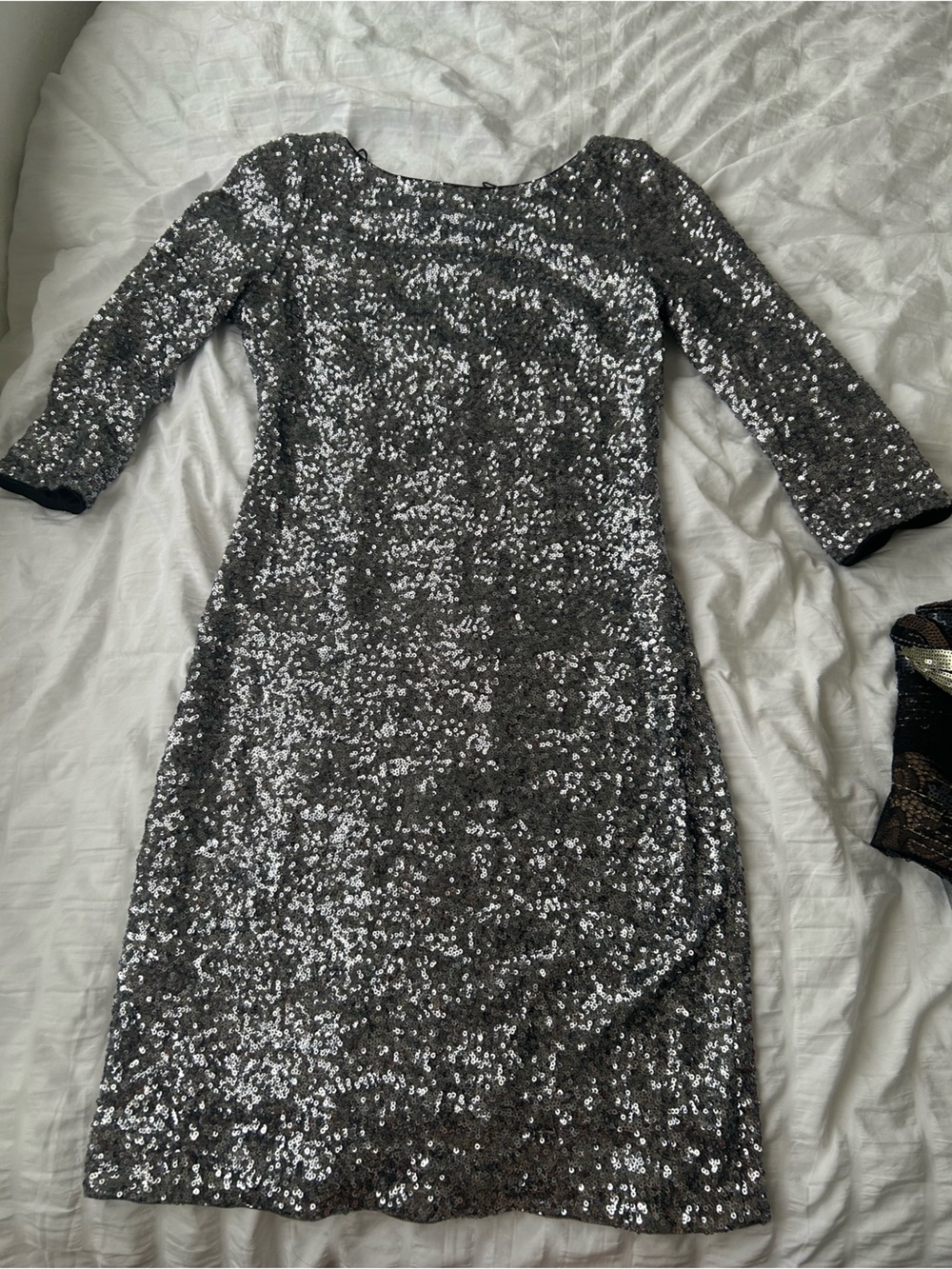 Goddess Silver Sequin Sheath Dress